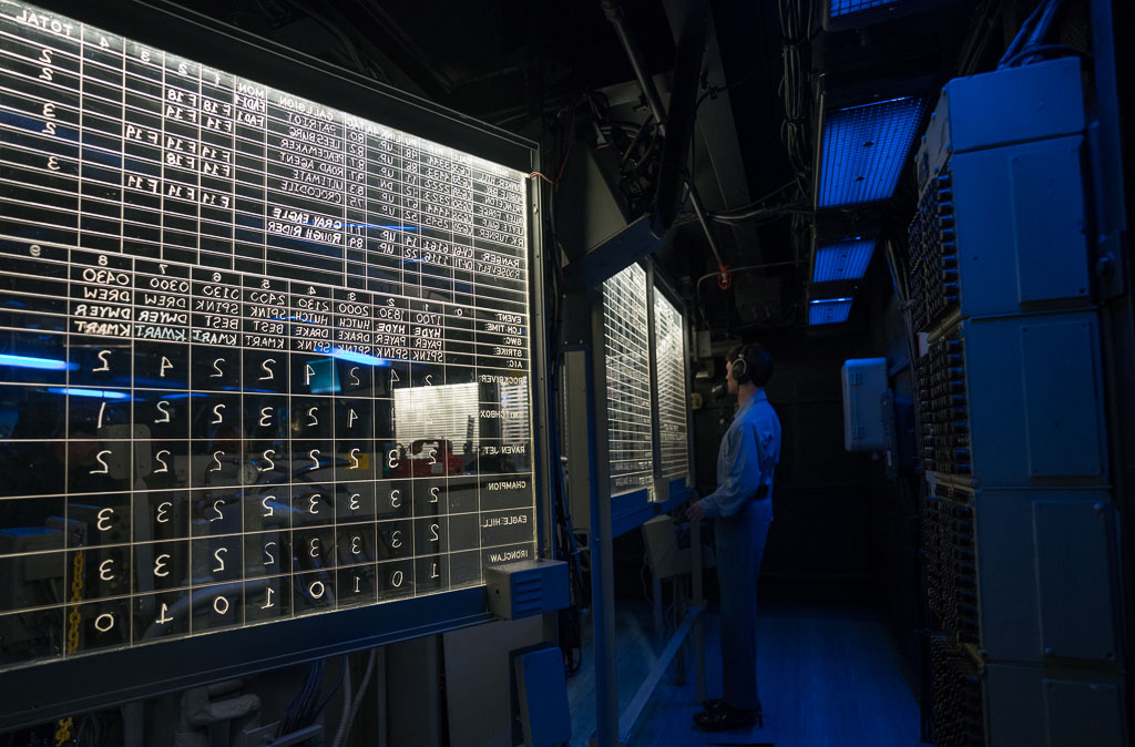 Command Center at the USS Midway - plastic Mannequins standing in front of glass white-boards