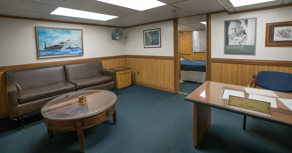 Admiral's apartment living room on the USS Midway aircraft carrier museum