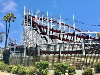 White wooden Belmont Park Roller Coaster