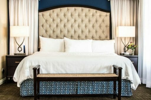 Extra large bed at Carter Estate Winery & Resort in Blue and Beige color scheme