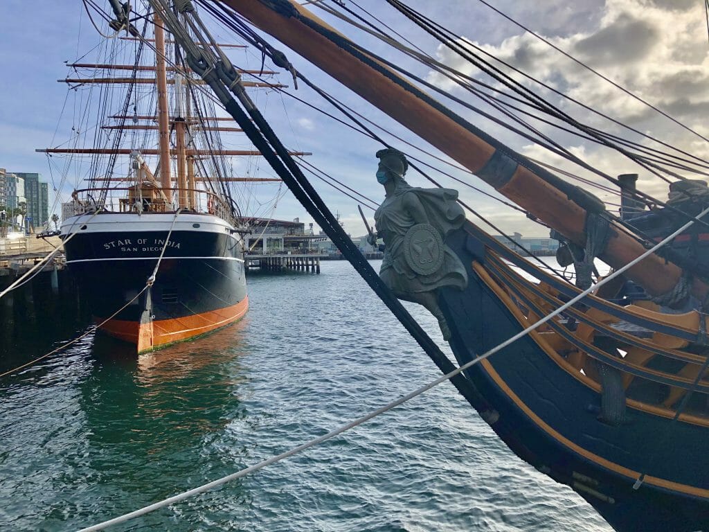 Two historic sailboats - Surprise and Star of India - at the San Diego Maritime Museum