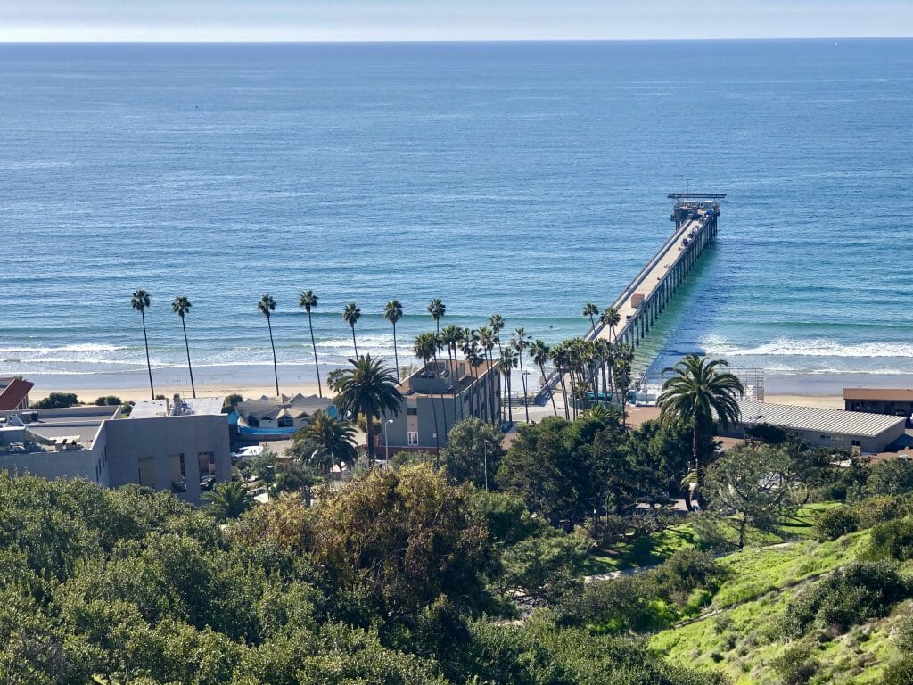 View from Birch Aquarium La Jolla over Scripps Pier and La Jolla Shores with the Pacific Ocean in the background