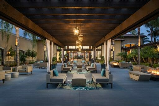 Covered seating in the courtyard at the Westin Carlsbad Resort and Spa