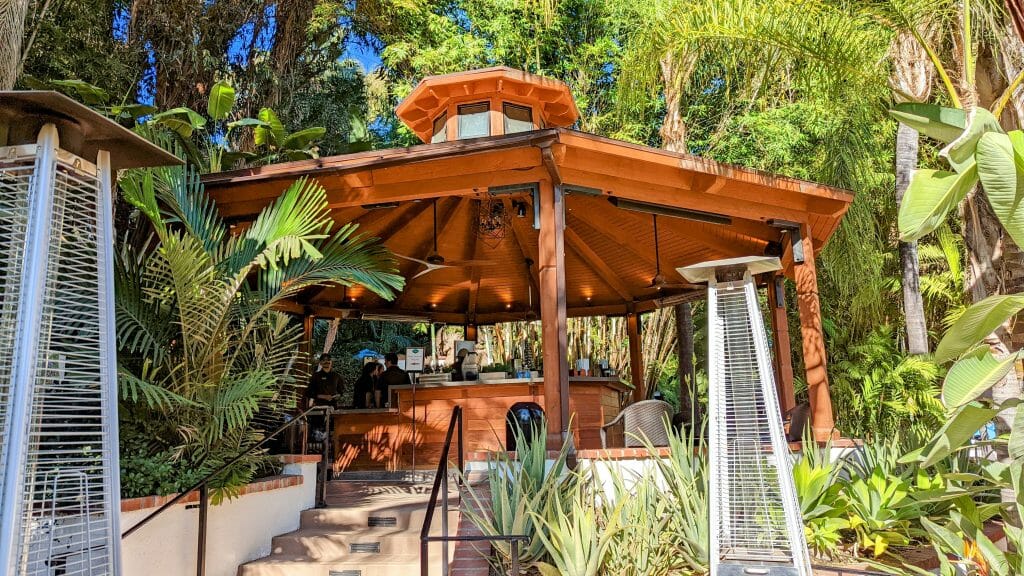 Lounge Open wood pagoda with bar in a lush garden - 1860 Glen Ivy Hot springs