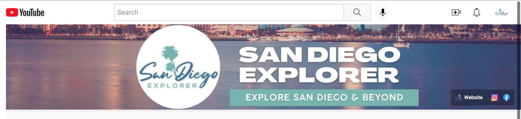 Screenshot of San Diego Explorer's YouTube Header with logo and San Diego Skyline