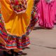 Closeup of colorful mexican scirts during dancing