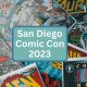 flatlay of comic book covers with a text box overlay: San Diego comic Con 2023