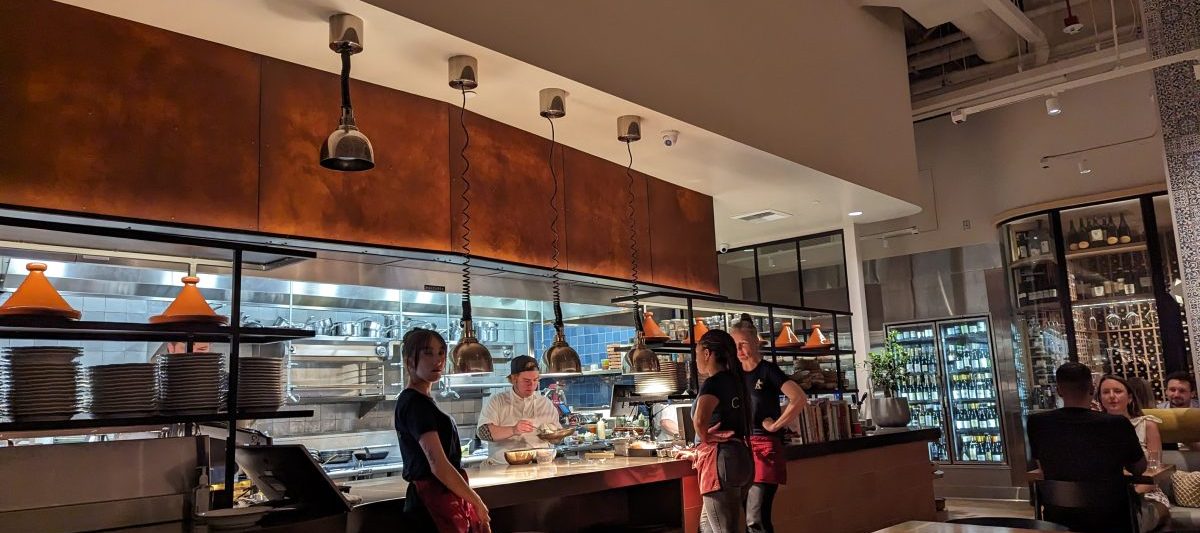 View of open style kitchen at Callie restaurant in downtown San Diego