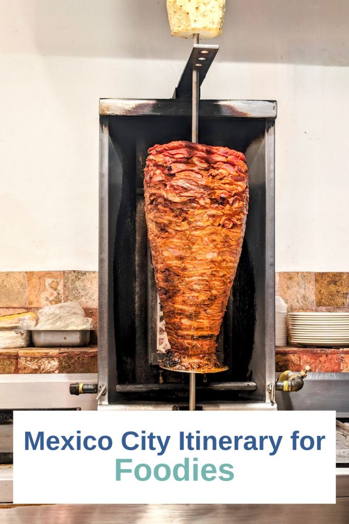Mexico City Itinerary Foodies - Al Pastor grill with meat and pineapple on top