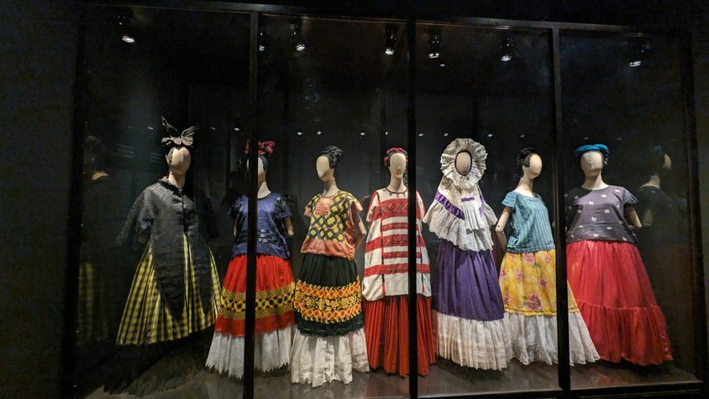 display of colorful and extravagant Frida Kahlo outfits